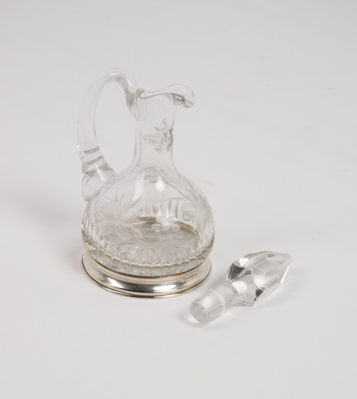 Flacons huile et vinaigre en cristal, base argentée (2 pièces) et salière