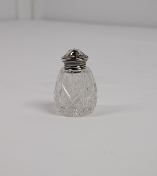 Flacons huile et vinaigre en cristal, base argentée (2 pièces) et salière