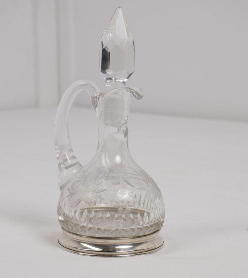 Flacons huile et vinaigre en cristal, base argentée (2 pièces) et salière