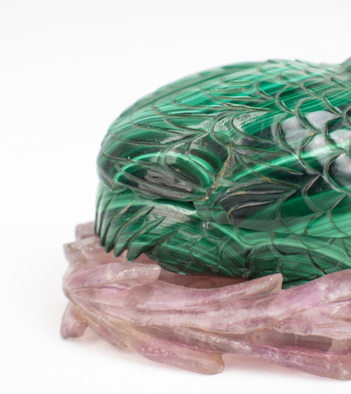 Malachite bird and amethyst base