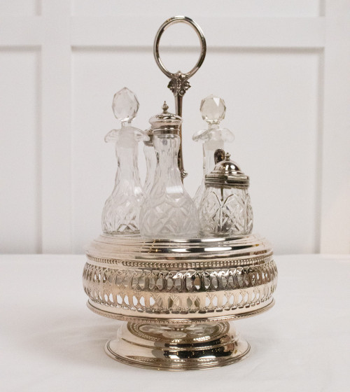 Glass and silver plated condiment set