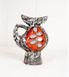 Black PUGI jug with horse and plant drawings in blue and red