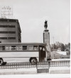 Black and white framed photo with bus