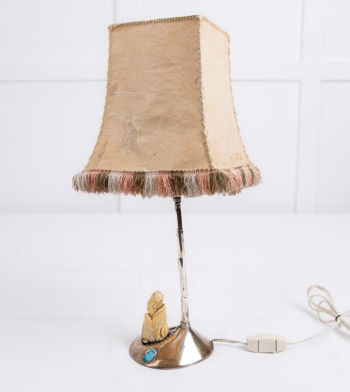 Lampe de table, ivoire et turquoise