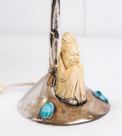 Lampe de table, ivoire et turquoise